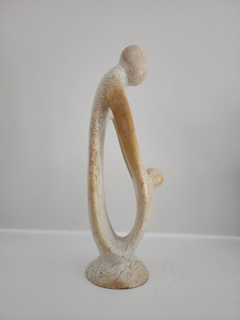 Abstract Mother and Child Soapstone Sculpture (9")